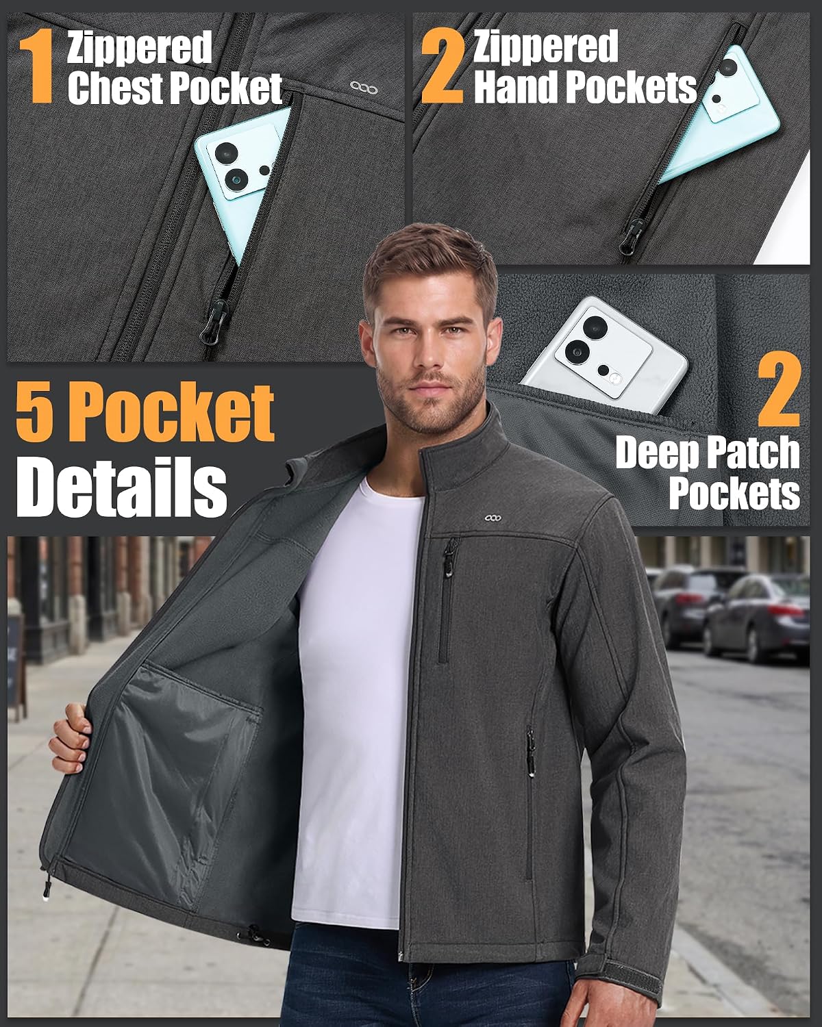 33,000ft Men's Waterproof Softshell Jacket Fleece Lightweight Windbreaker