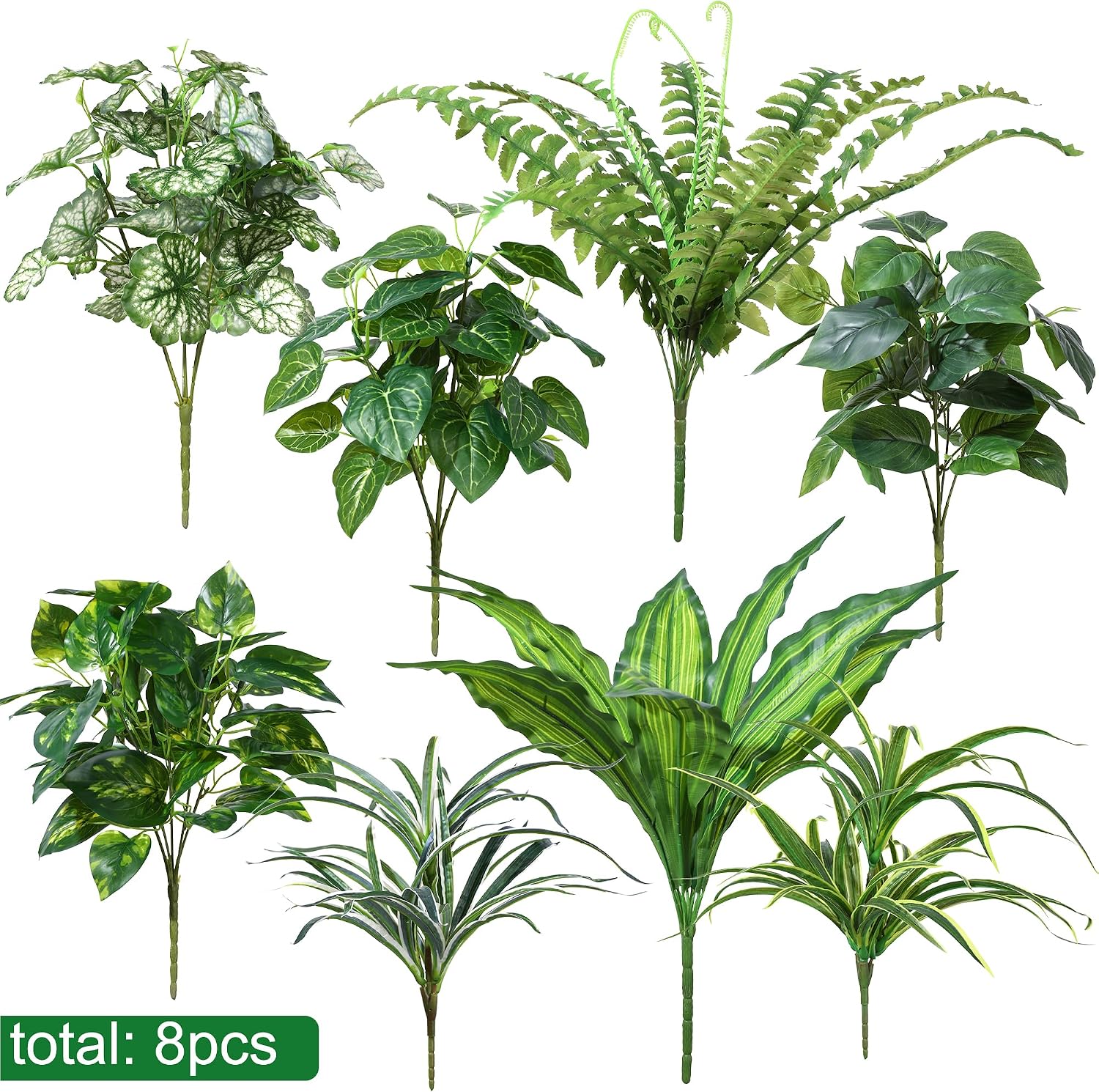 Starttag Artificial Bunches Greenery Plants Fake Plastic Leaves with Stems UV Resistant Outside Faux Plants Bushes for Outdoor Patio Garden Front Porch Yard Decor