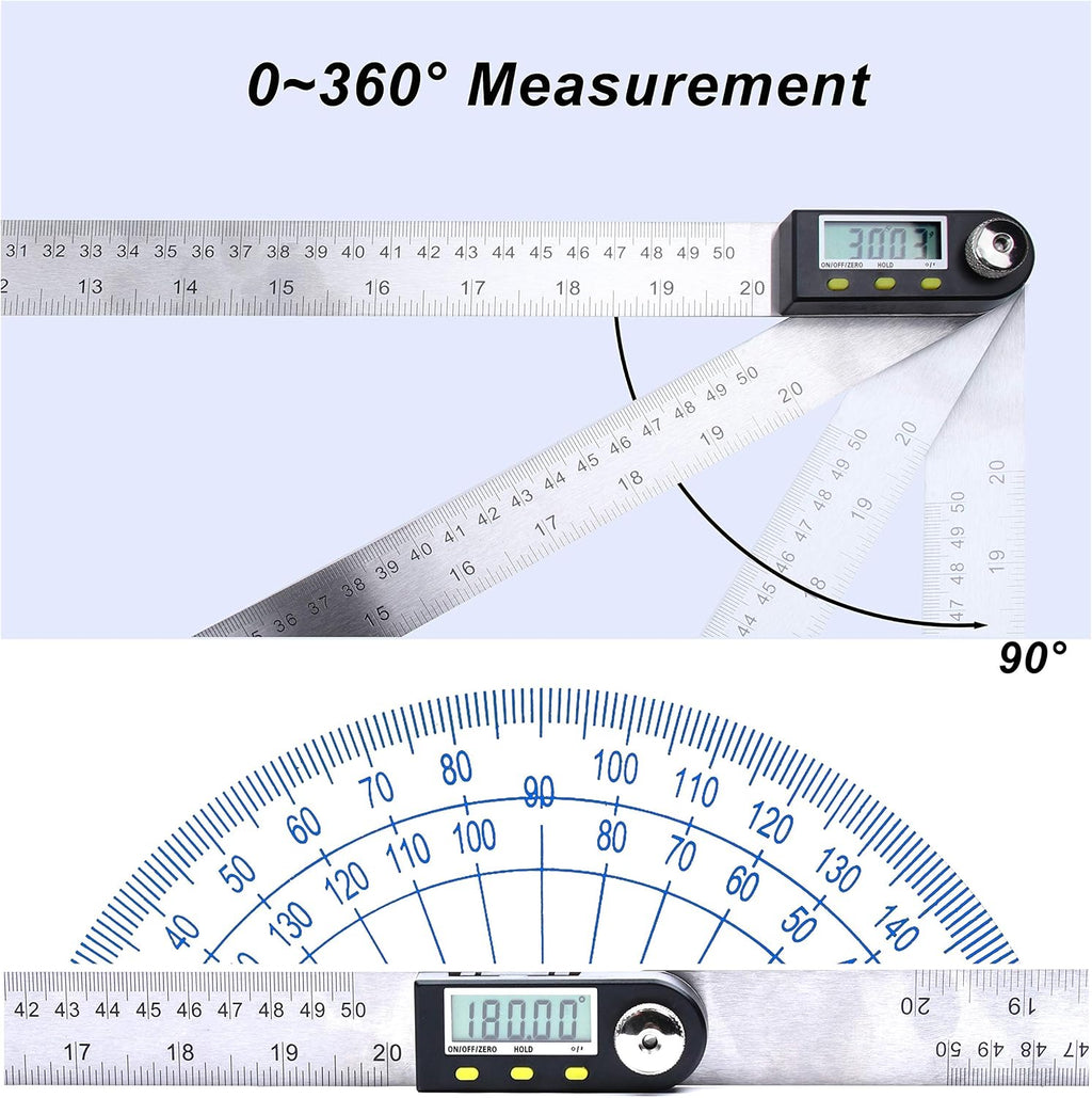 Yangoutool Digital Angle Ruler 20inches/500mm Stainless Steel Digital Angle Finder and Protractor Large Gauge Precision Measuring Tool for Woodworking Metalworking and Construction