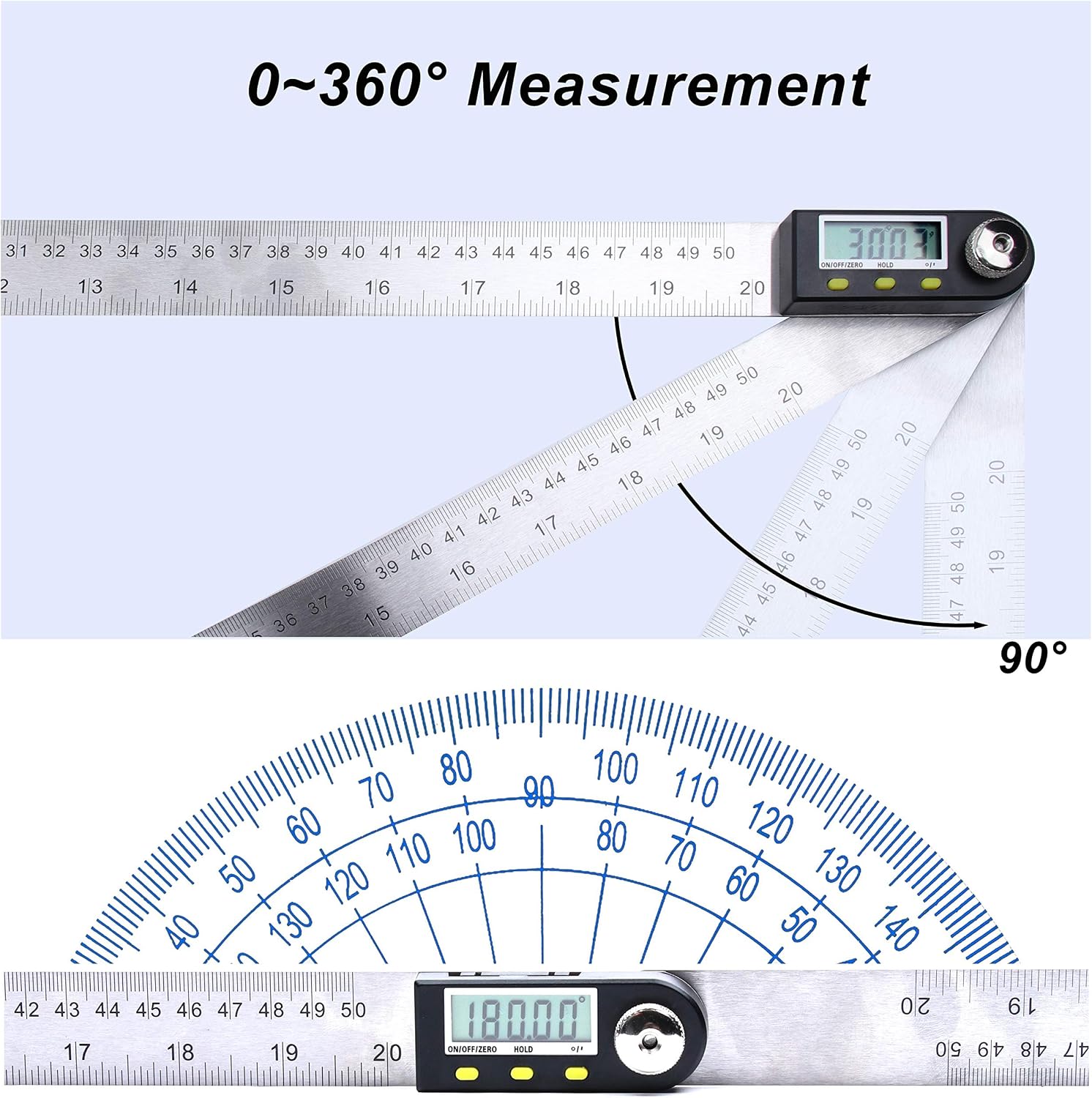 Yangoutool Digital Angle Ruler 20inches/500mm Stainless Steel Digital Angle Finder and Protractor Large Gauge Precision Measuring Tool for Woodworking Metalworking and Construction