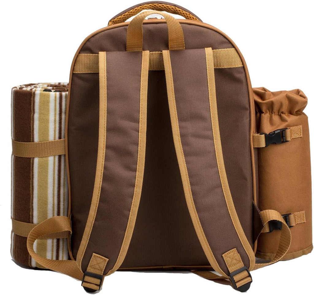 Picnic Backpack, 2-Person with Blanket & Wine, Family & Lovers Gift, Brown