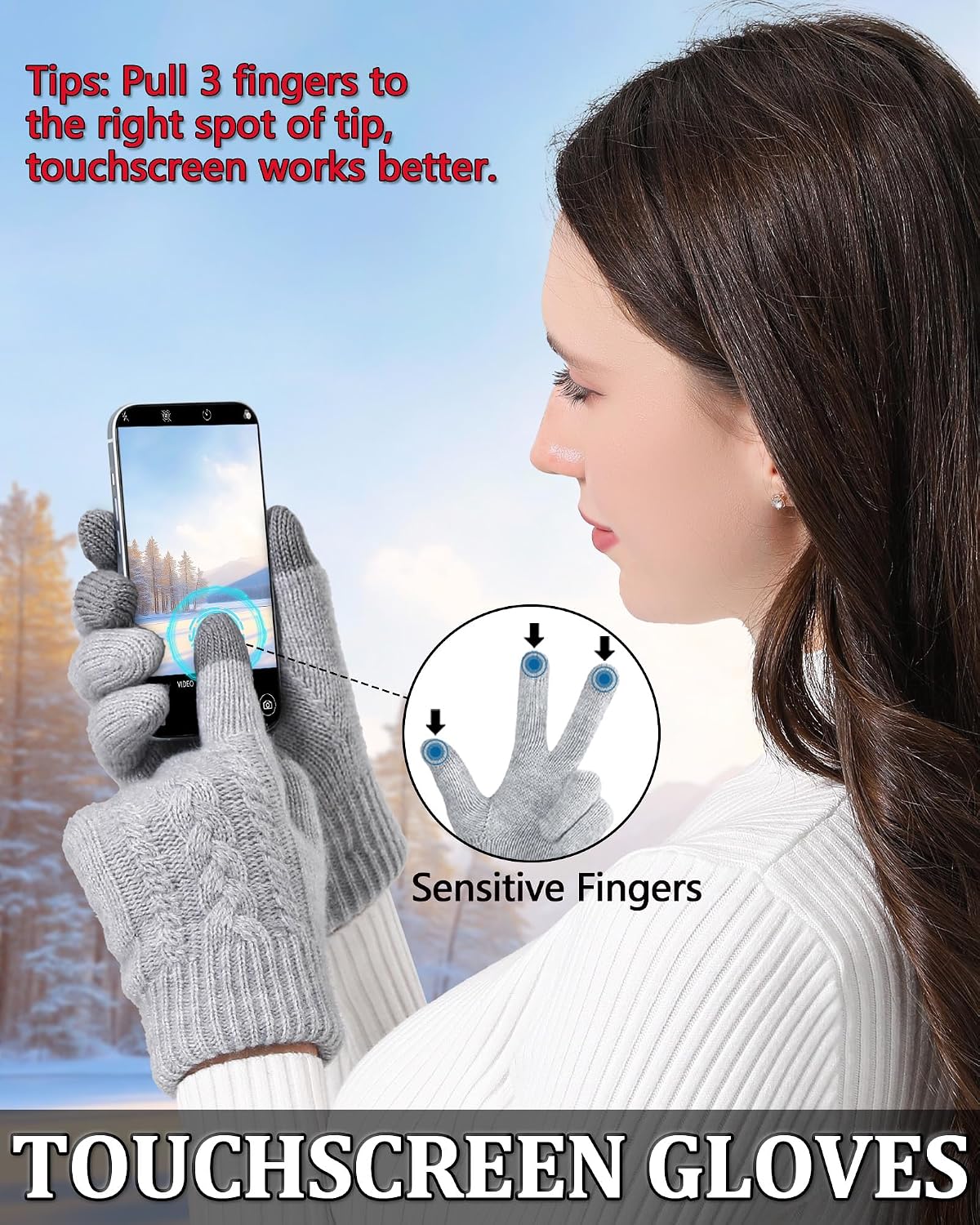 Winter Gloves for Women, Touch Screen Cold Weather Thermal Warm Knit Glove with Thick Fleece Liners Christmas Gifts