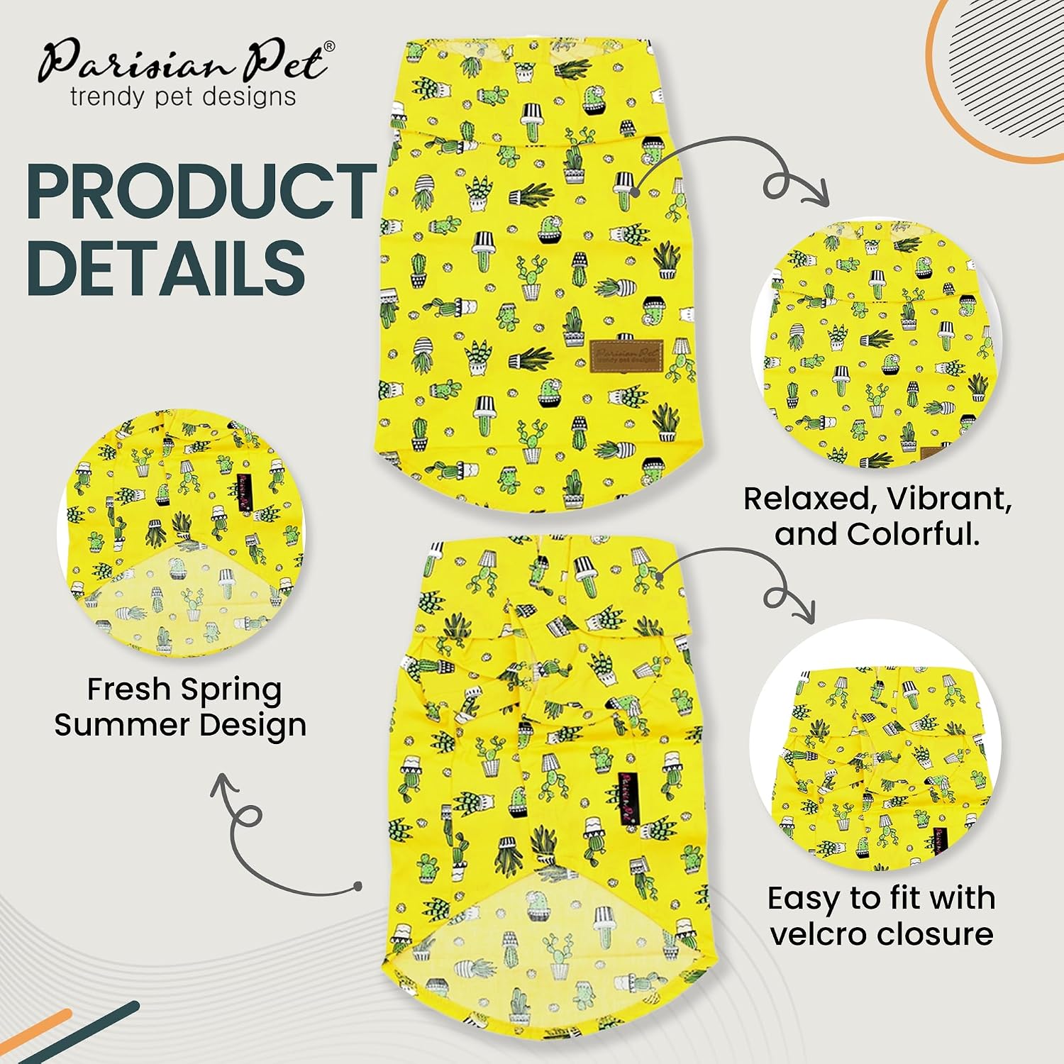 Parisian Pet Cactus Dog Shirt - Cotton Clothes for Medium Dogs - Stylish Tropical Yellow Dog Outfit - Lightweight and Soft Puppy Clothes - Trendy Tshirts for Dogs - Comfortable Summer Camp Pet Apparel