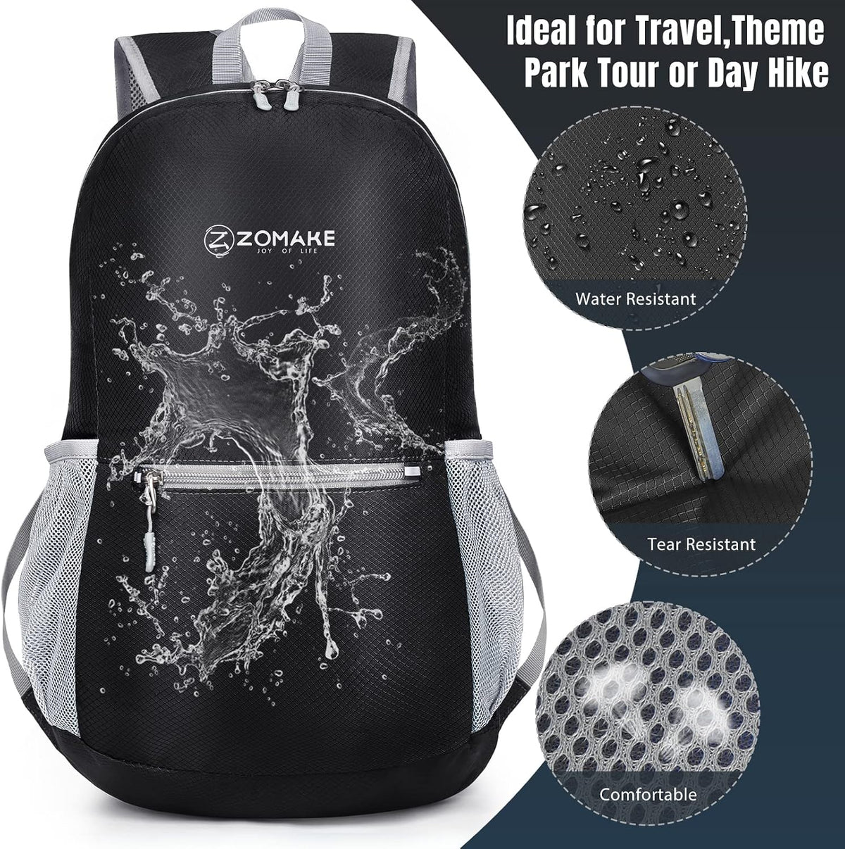 ZOMAKE Lightweight Packable Backpack, Foldable Small Travel Day Pack