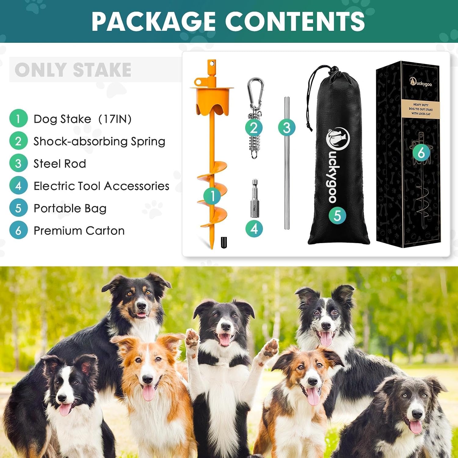 Dog Tie Out Stake with Lock-Cap,Heavy Duty Dog Stake for Outside
