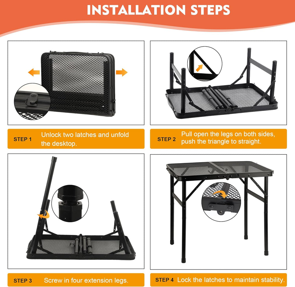 GREGIN Folding Camping Grill Table, Outdoor Metal Table. Foldable, Portable
