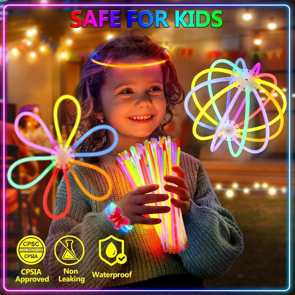 BUDI 467Pcs Glow Sticks Party Favors for Kid Adult Halloween Toys Bulk Pack