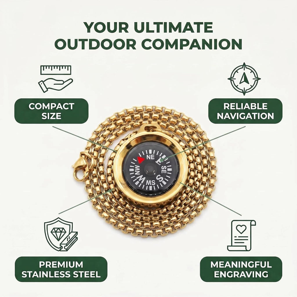 Engraved Compass Necklace, Navigation Compass Necklace