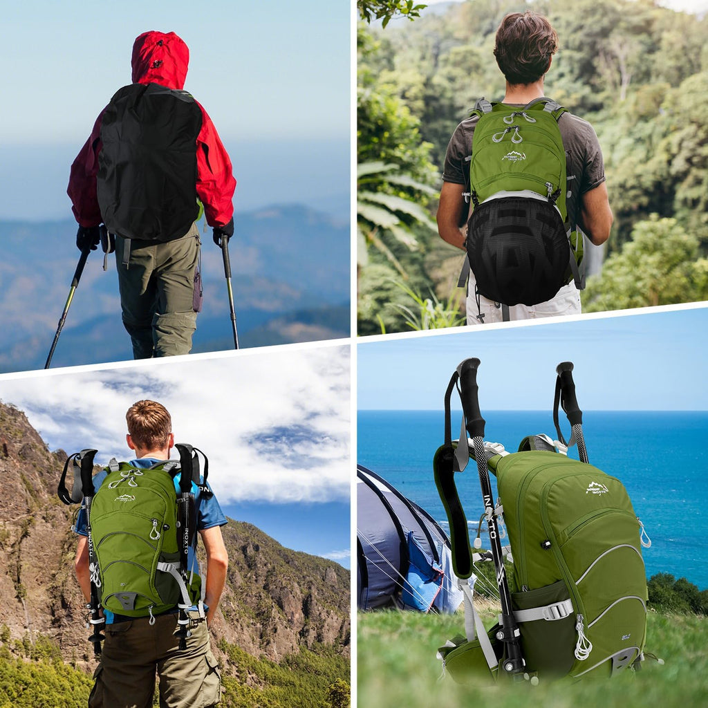 IX INOXTO 20L Hydration Backpack, Waterproof Hiking Internal Frame Backpacks with 2L Hydration Water Bladder and Rain Cover for Men, Lightweight Travel Daypack for Cycling,Camping,Ski (dark green)