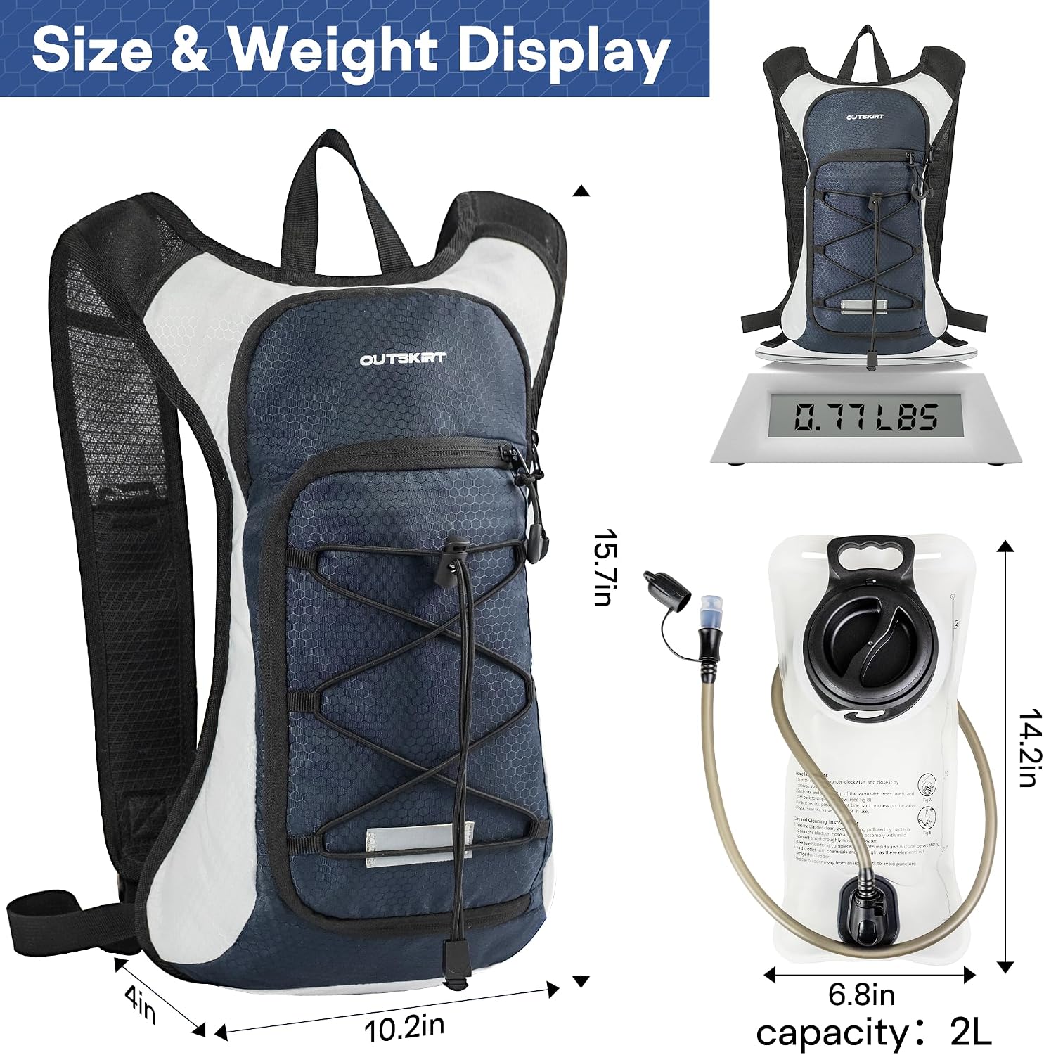 OUTSKIRT Hydration Backpack with 2L Water Bladder, Lightweight and Breathable Running Hydration Pack, Water Backpack for Hiking, Cycling, Trail Running, Marathons & Outdoor Adventures for Men Women