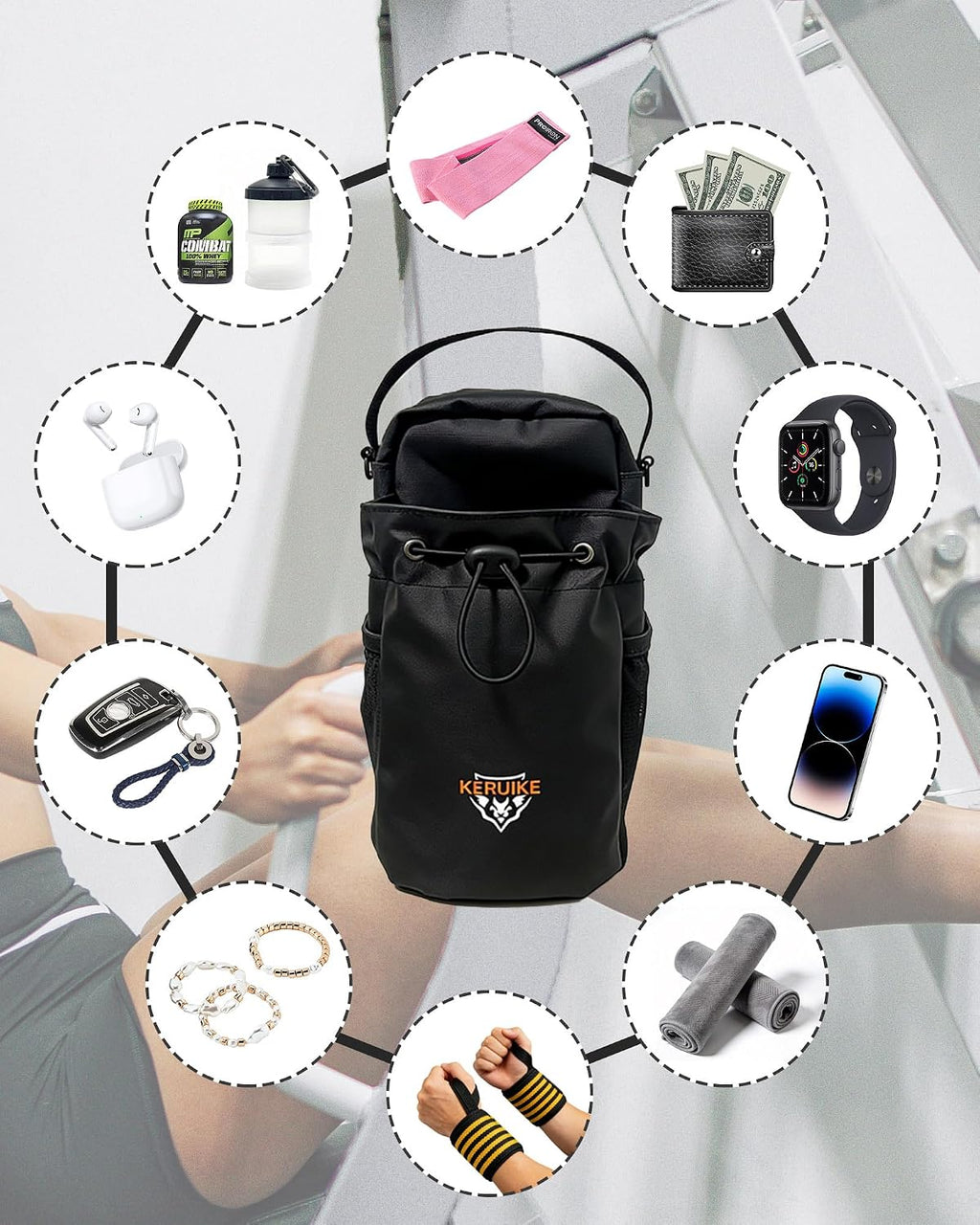 Magnetic Gym Bag Water Bottle Holder for 20-60oz Bottles, Tumblers