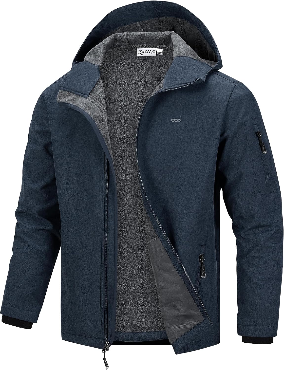 33,000ft Men's Hooded Fleece Lined Rain Shell Jacket Waterproof Lightweight