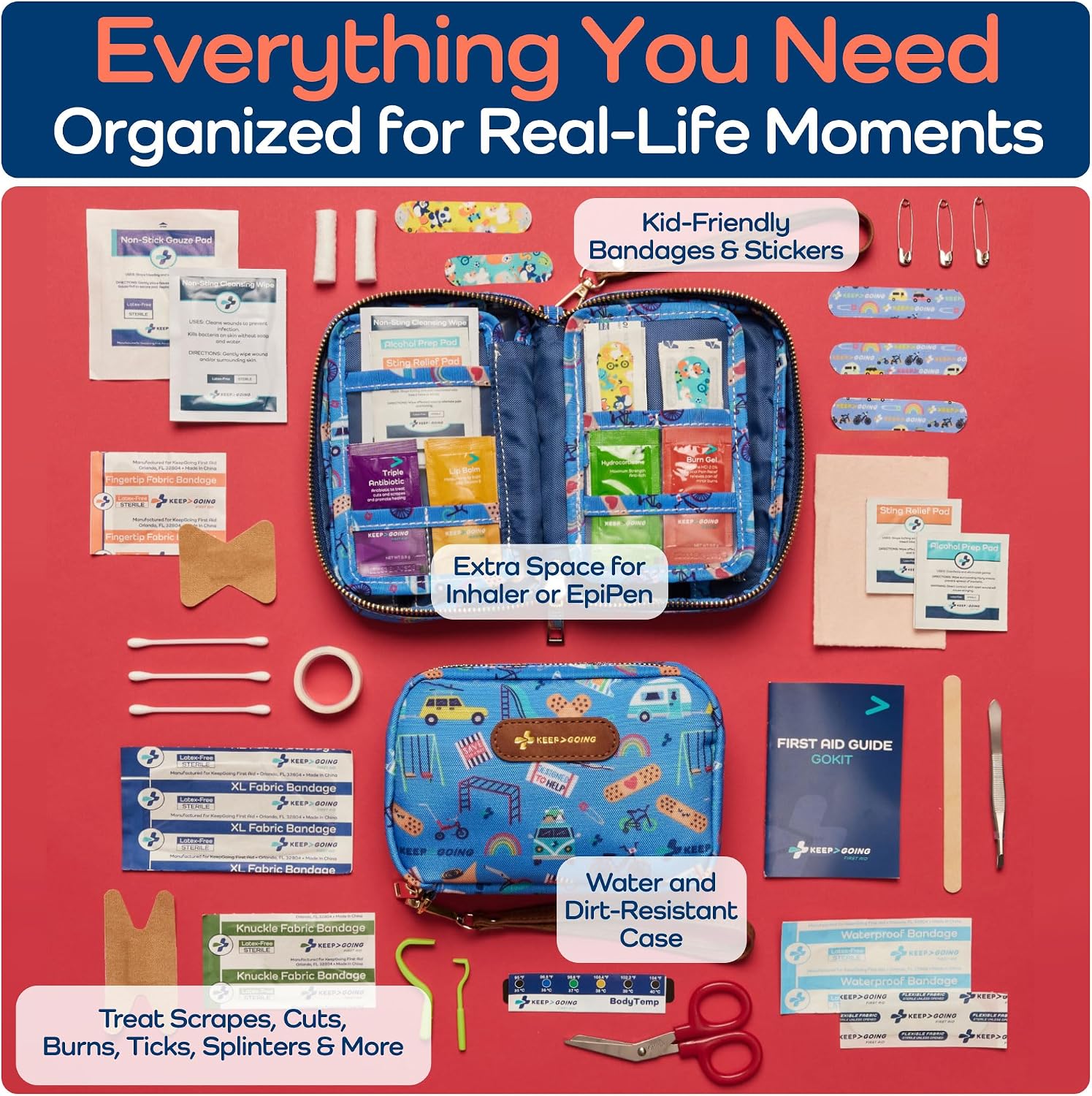 KeepGoing Travel First Aid Kit for Kids, 130 Pc. TSA-Approved Travel Size