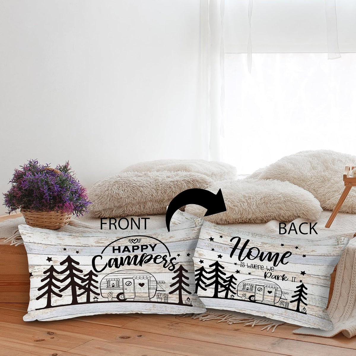 SiuSue Campers Decor Reversible Throw Pillow Case, Double Sided 12 x 20 Inch Set of 2, Camping Lovers Gifts, Campers Gifts, Trailer Decor Cushion Cover for Sofa Couch Bed
