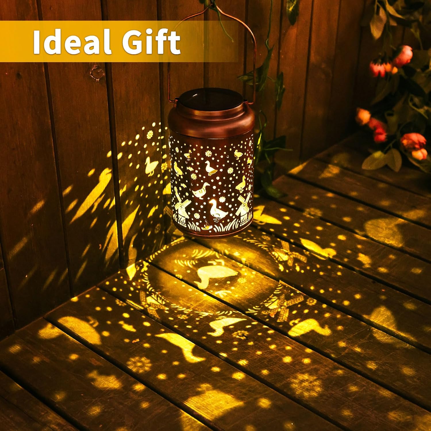 Duck Solar Lanterns Outdoor Waterproof,Hanging Solar Lights Duck Summer Garden Decor,Birthday Gifts for Women Men Metal Lantern Decoration Outside for Yard, Patio, Backyard, Porch, Pathway, Lawn