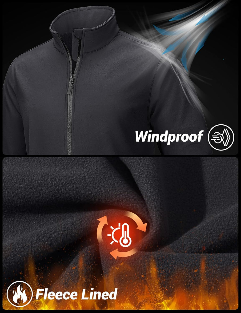 TACVASEN Men's Lightweight Softshell Waterproof Fleece Windbreaker Jacket
