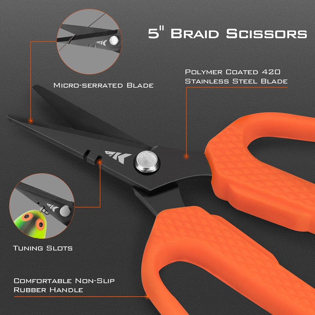 KastKing Cutthroat 7.5" Saltwater Fishing Pliers & Scissors Set, Orange