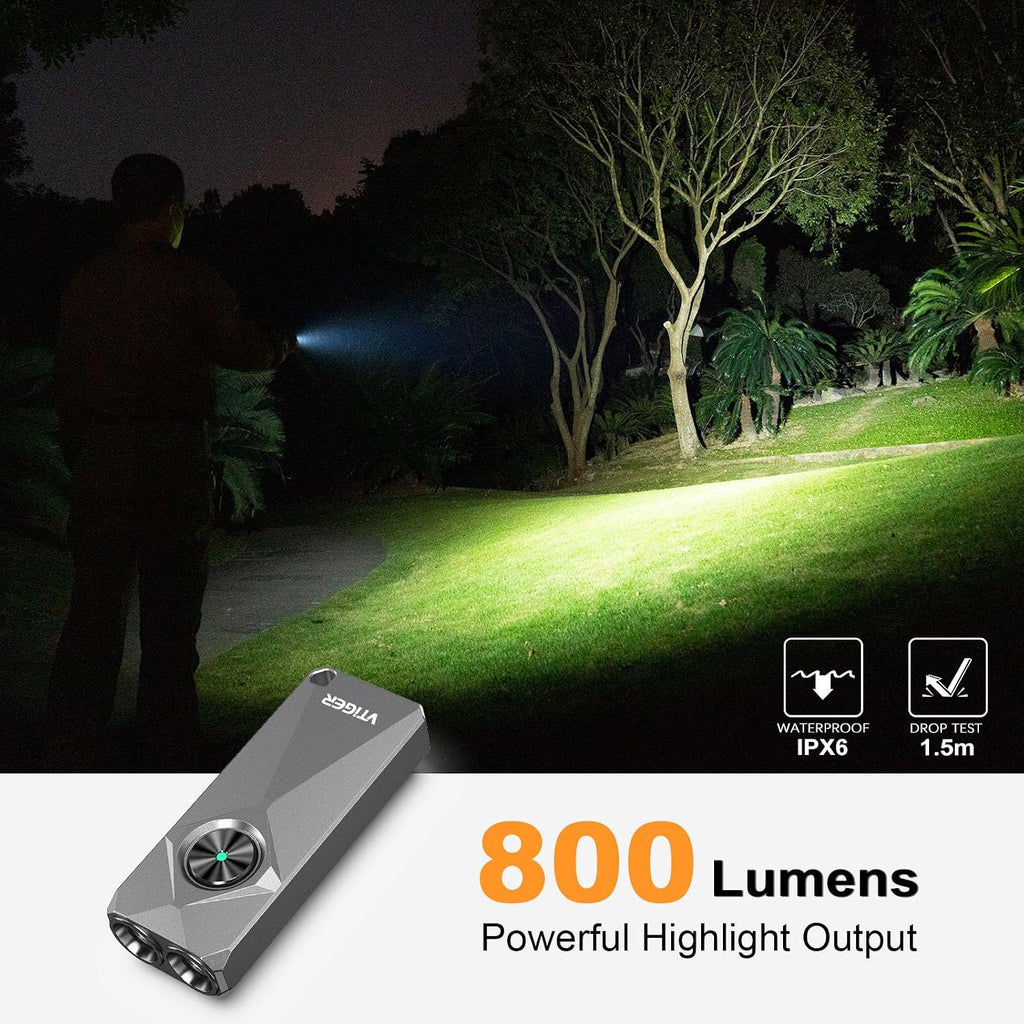 VTIGER K1 800 High Lumens Key Chain Light, Small EDC Rechargeable Keychain Flashlight, Compact LED Tiny Flashlight with Magnetic, Mini Clip-on Pocket Lights for Camping, Emergency, Everyday Carry