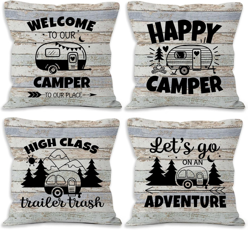 Camping Rv Pillow Covers 18x18 Set of 2, Camper Rv Decor, Camper Campsite Pillow Covers for Home Bedroom Couch,Camping Gifts for Couples