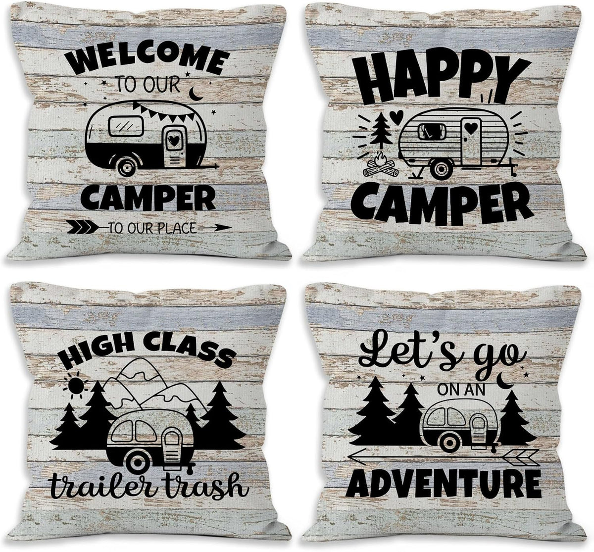 Camping Rv Pillow Covers 18x18 Set of 2, Camper Rv Decor, Camper Campsite Pillow Covers for Home Bedroom Couch,Camping Gifts for Couples
