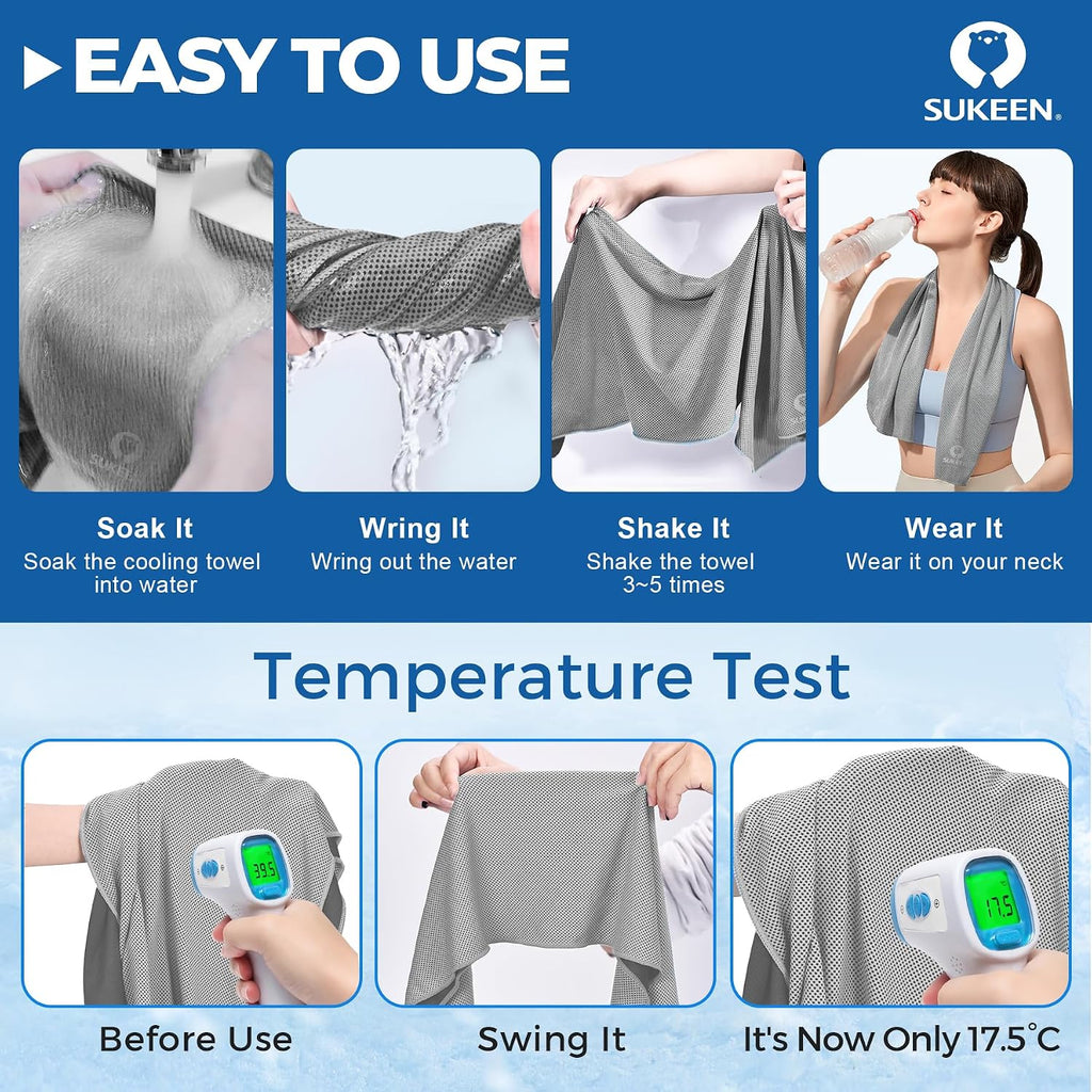 Sukeen Cooling Towels 6 Pack (40"x 12"), Cooling Towels for Neck and Face, Cooling Rags, Lightweight Soft Breathable Towels for Yoga, Sport, Workout, Running, Gym, Camping, Fitness
