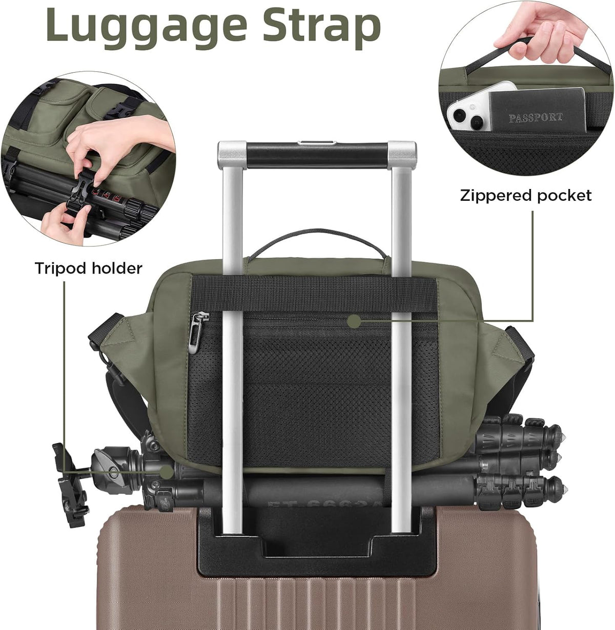 TAAOKA Camera Sling Bag,DSLR Camera Bag with Tripod Holder,Waterproof Camera Shoulder Crossbody Bag for Photographers(Green)