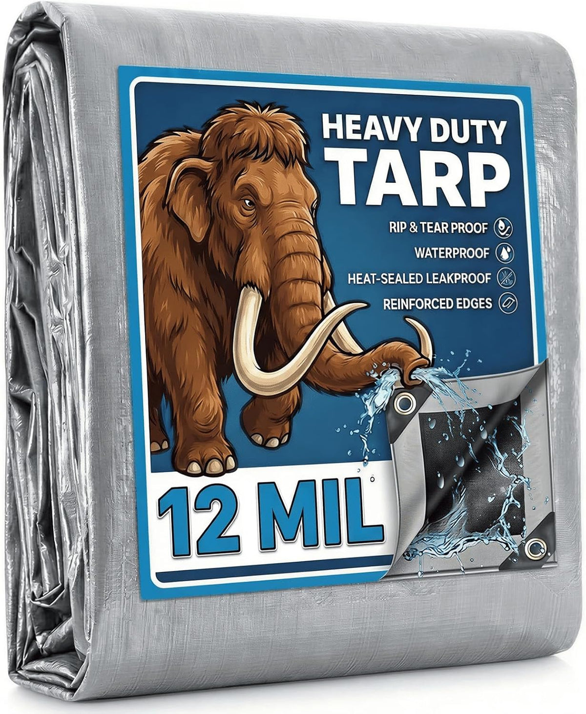 Artpuch Tarp 16x20FT, 12 Mil Heavy Duty Waterproof Poly Tarps with Grommets & Reinforced Edges, Multipurpose Protective Tarp Cover for Outdoor Camping, Tent, Car, Silver/Black