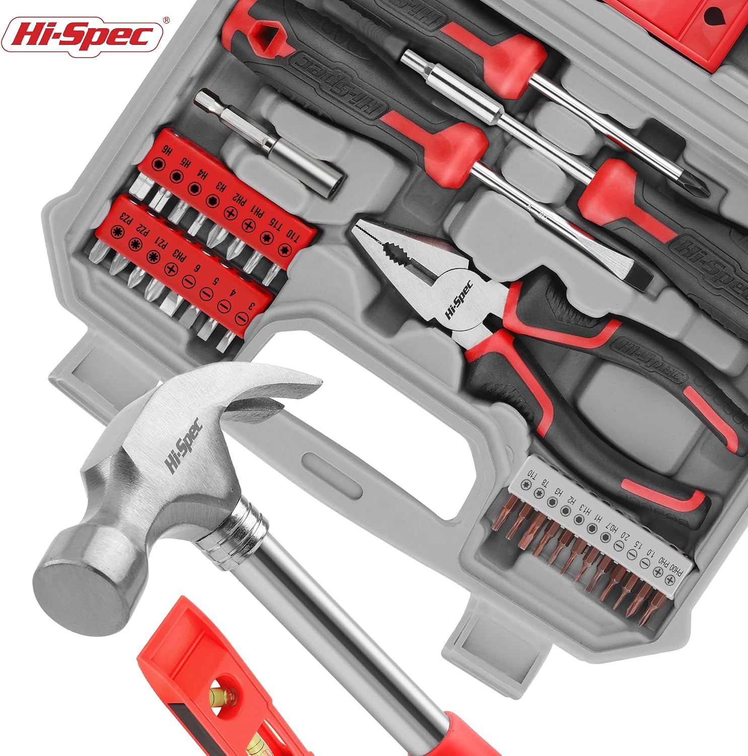 Hi-Spec Household Starter Tool Kit with Compact Carry Toolbox, Red