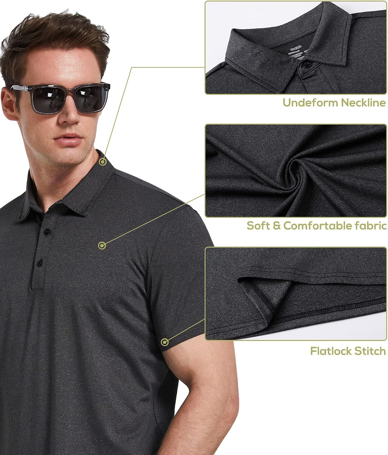 5 Pack Men's Polo Shirts Short Sleeve Golf T Shirt Performance Casual