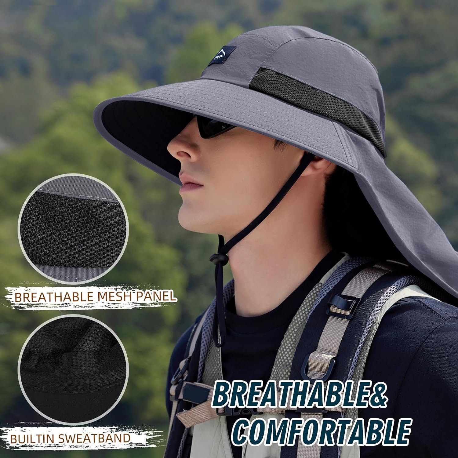 Rosoz Outdoor Sun Hat for Men Women, UPF 50+Fishing Hat with Neck Flap