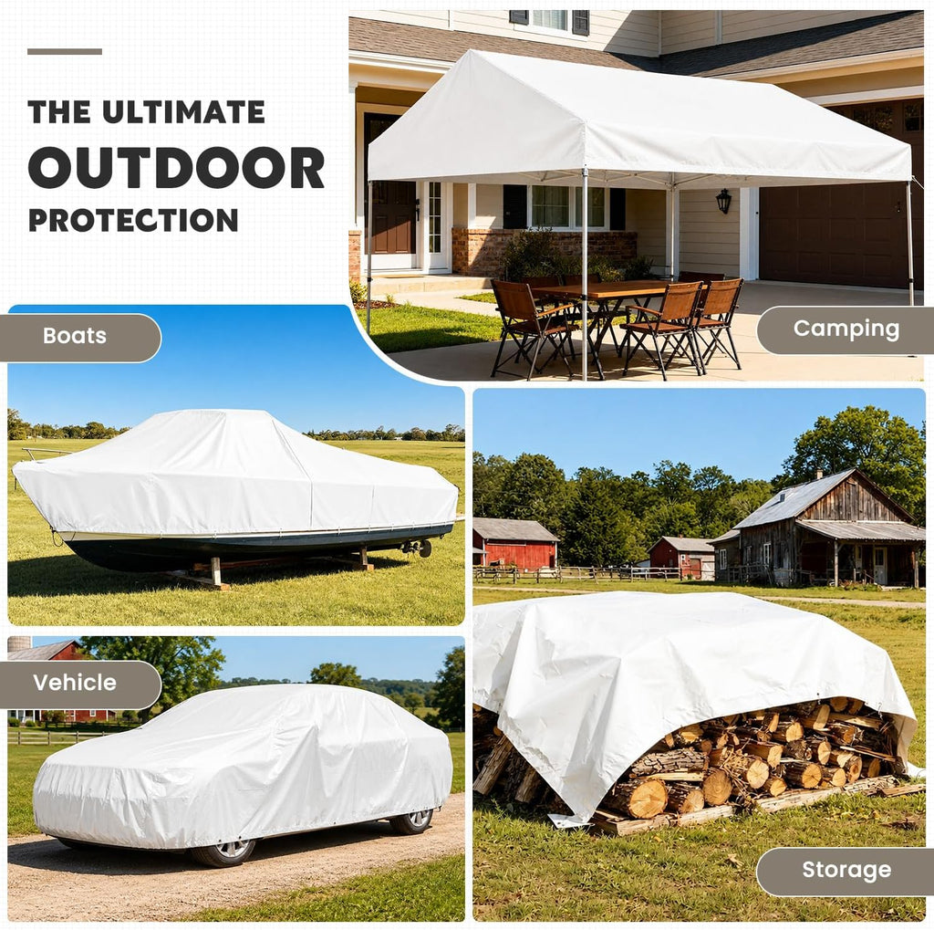 Keten Tarps Heavy Duty Waterproof 12x20 Feet, Extra Thick 16 Mil (White)