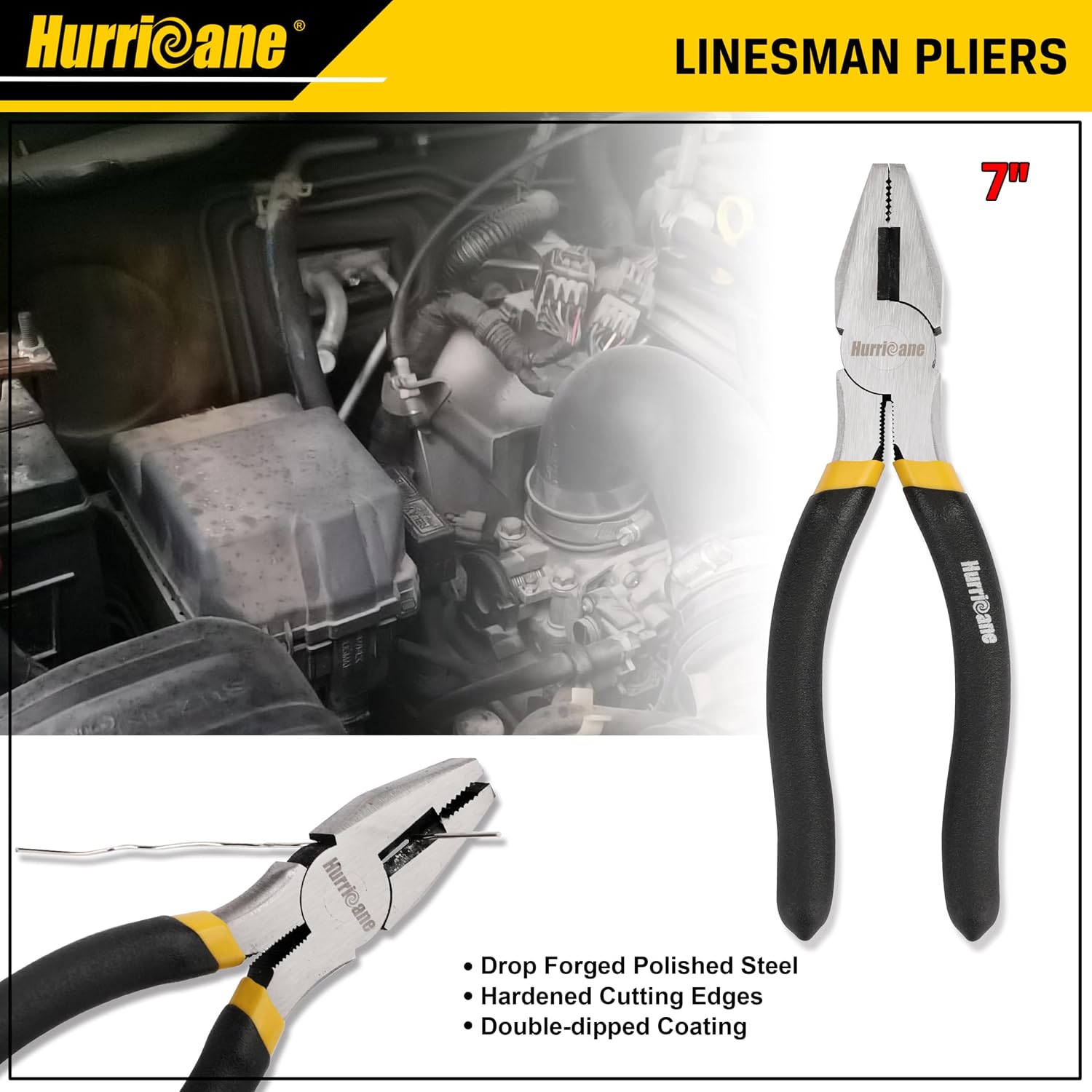 HURRICANE 7-Piece Pliers Set – 8" Water Pump, 8"/6" Slip Joint, 7" Linesman, 6" Diagonal, 6" & Mini Long Nose, Carbon Steel, Anti-Slip Double-Dipped Handle for Home, DIY, Automotive