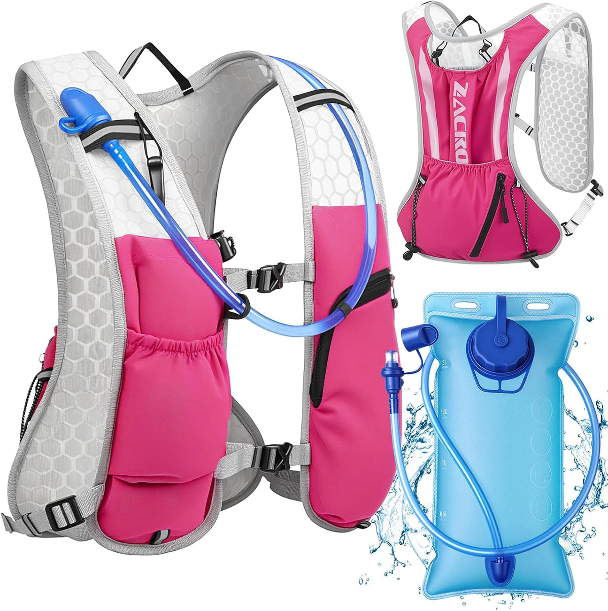 Zacro Running Hydration Vest Backpack, Running Vest with 2L Water Bladder for Men Women, Lightweight Water Backpack for Running, Hiking, Climbing, Camping, Cycling