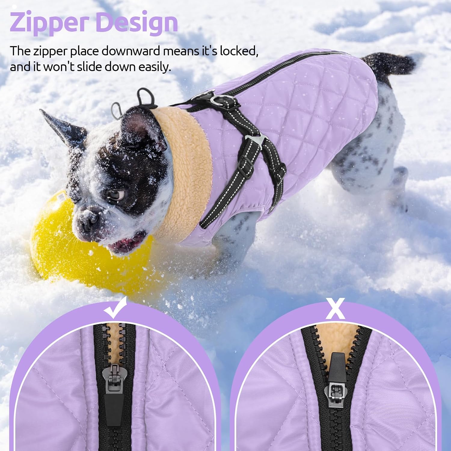 Queenmore Dog Winter Jacket Dog Coats for Large Dogs with Harness Built in