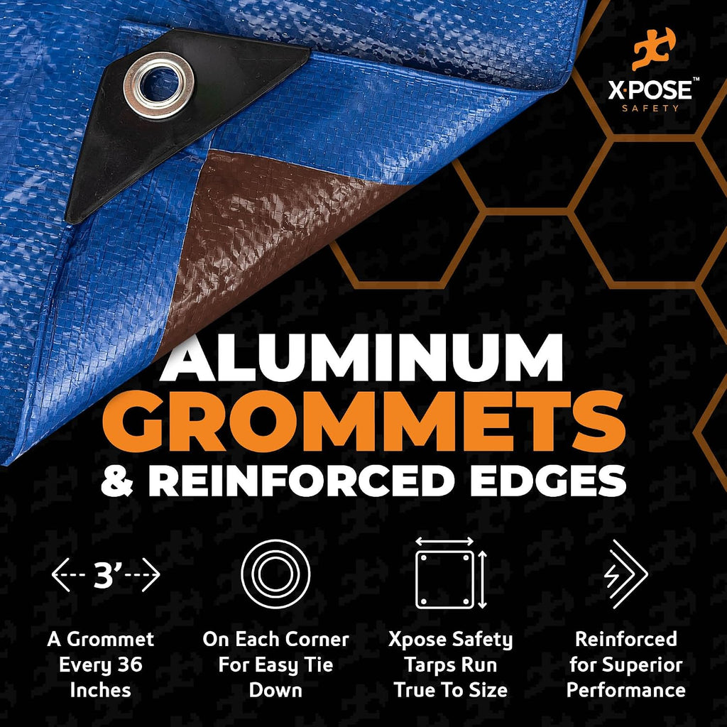 Xpose Safety 30’ x 40’ Heavy Blue/Brown Tarp - Waterproof - 7 Mil Weatherproof Camping Tarp for Tent, Rain, Wind & Sun - Plastic Tarpaulin Cover Outdoor for Roof, Trailer, RV, Car, Boat