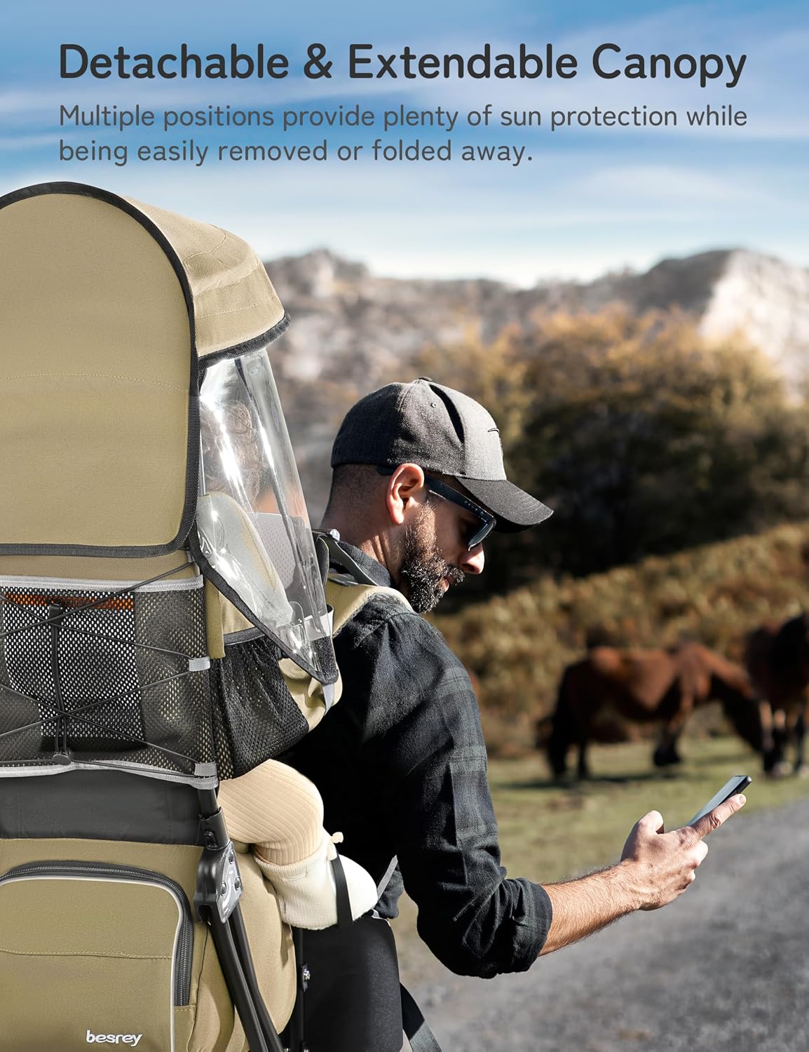 besrey Toddler Hiking Backpack Carrier-Adjustable Padded Shoulder Straps | Baby Backpack Carrier with Large Storage Space, Sunshade and Raincover, Safety 3-Height Seat, Comfortable and Lightweight