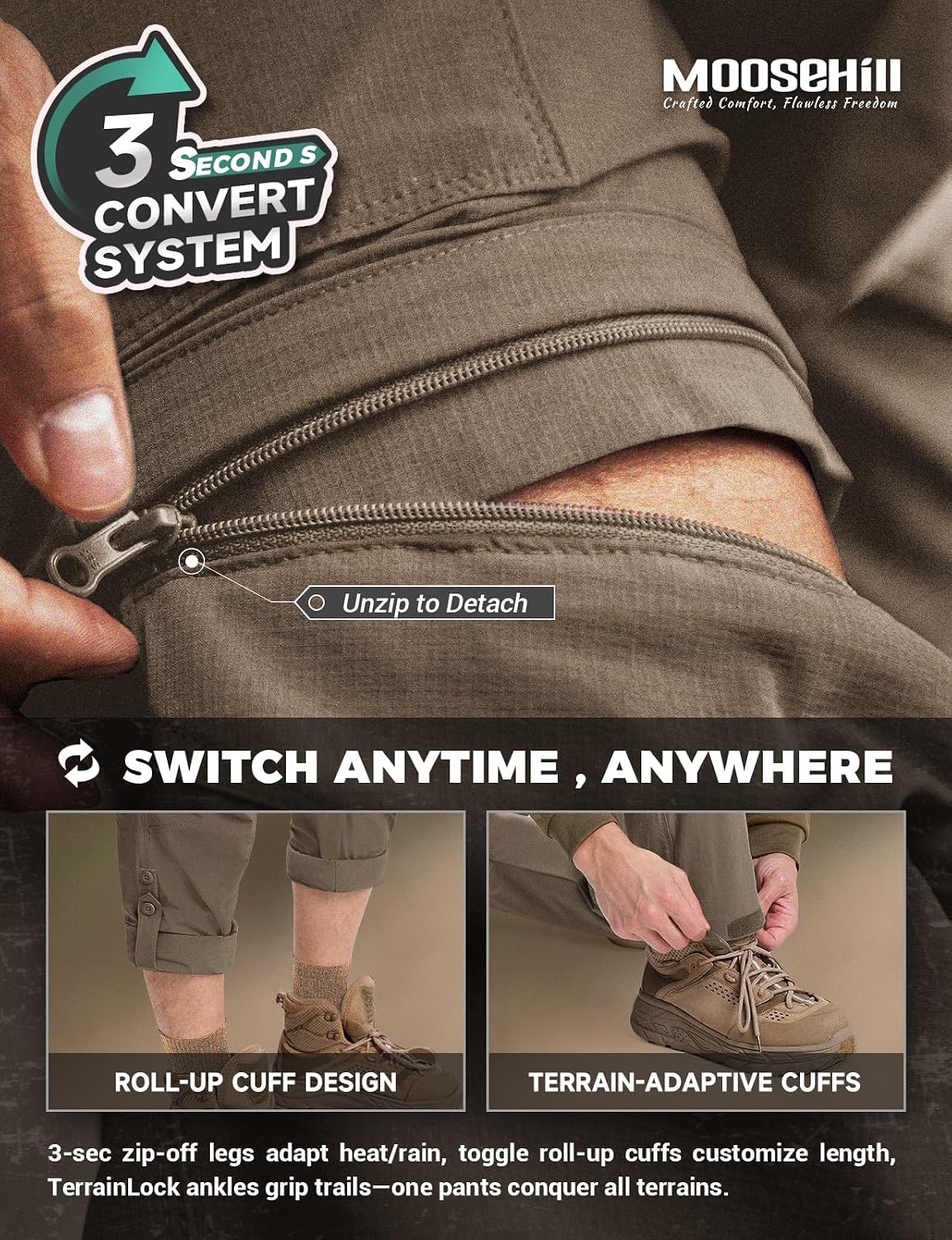 Moosehill Men's Hiking Pants: Convertible Quick-Dry