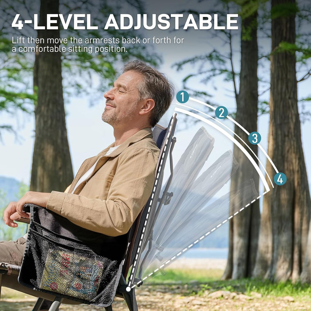 EVER ADVANCED Reclining Camping Chairs for Adult Supports 350lbs Black