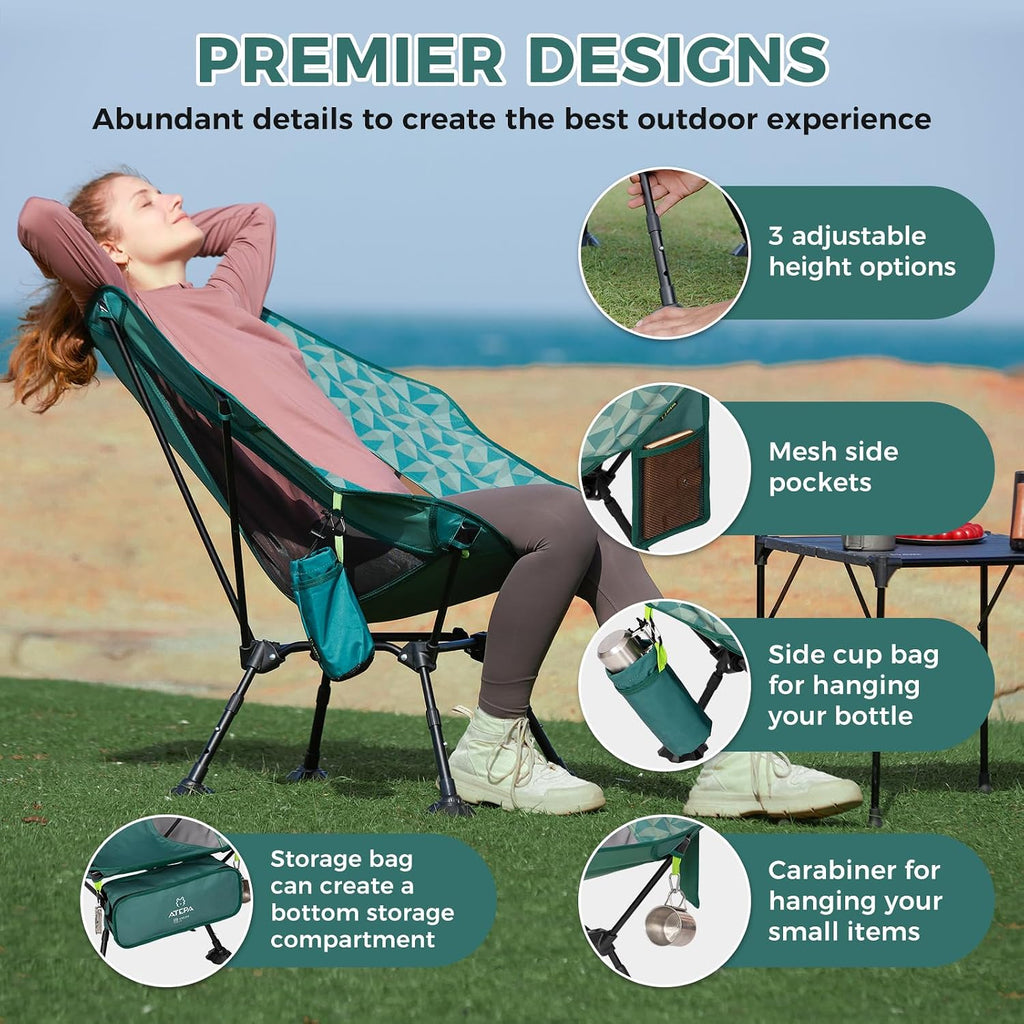 ATEPA UFO3.0 Lightweight Backpack Beach Chair, 330 lbs Heavy-Duty Aerospace Aluminum Foldable Chair with Hexagon Ergonomic Seat Anti-Sink Feet, Compact Portable Outdoor Gear for Beach Hiking