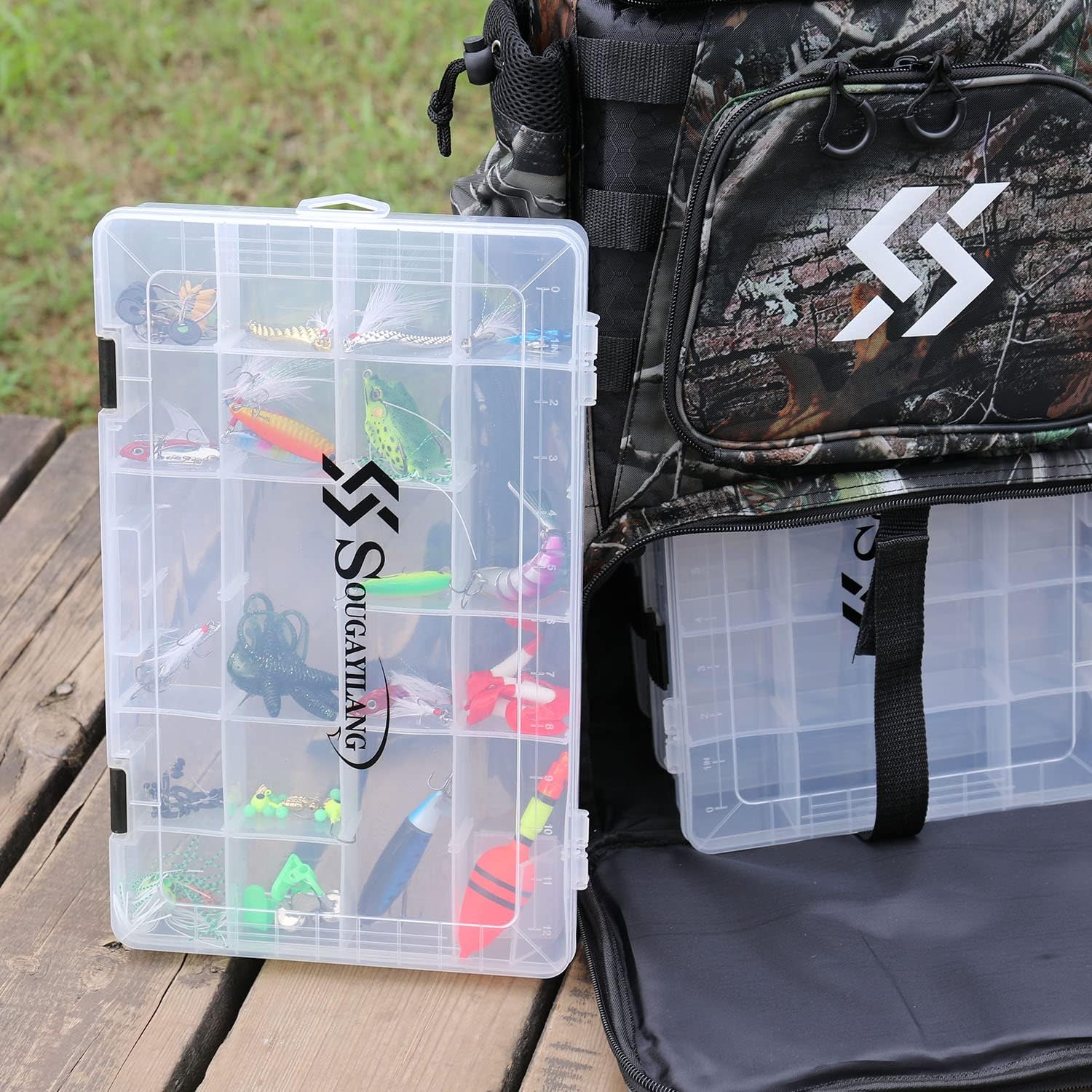 Sougayilang Fishing Tackle Boxes - 3600 3700 Plastic Storage Organizer Box with Removable Dividers - Fishing Tackle Storage - 4 Packs Transparent Tackle Trays