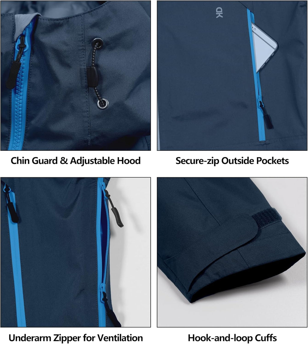 Little Donkey Andy Men's High-performance 3L Hard Shell Waterproof Rain Jacket Breathable Rain Gear for Hiking,Travelling