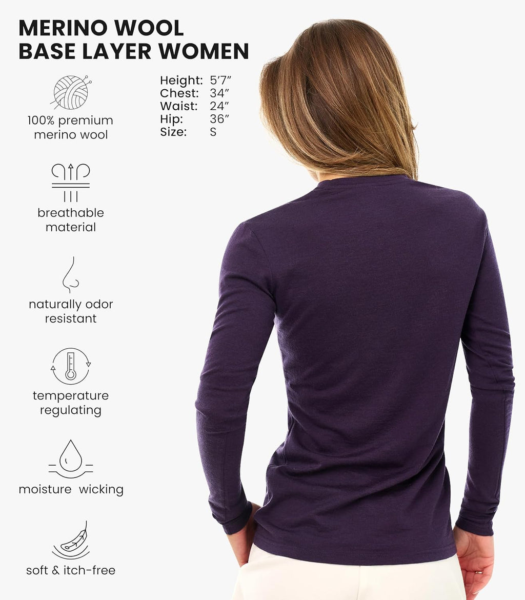 100% Merino Wool Base Layer Women - Thermal Merino Wool Shirt Women