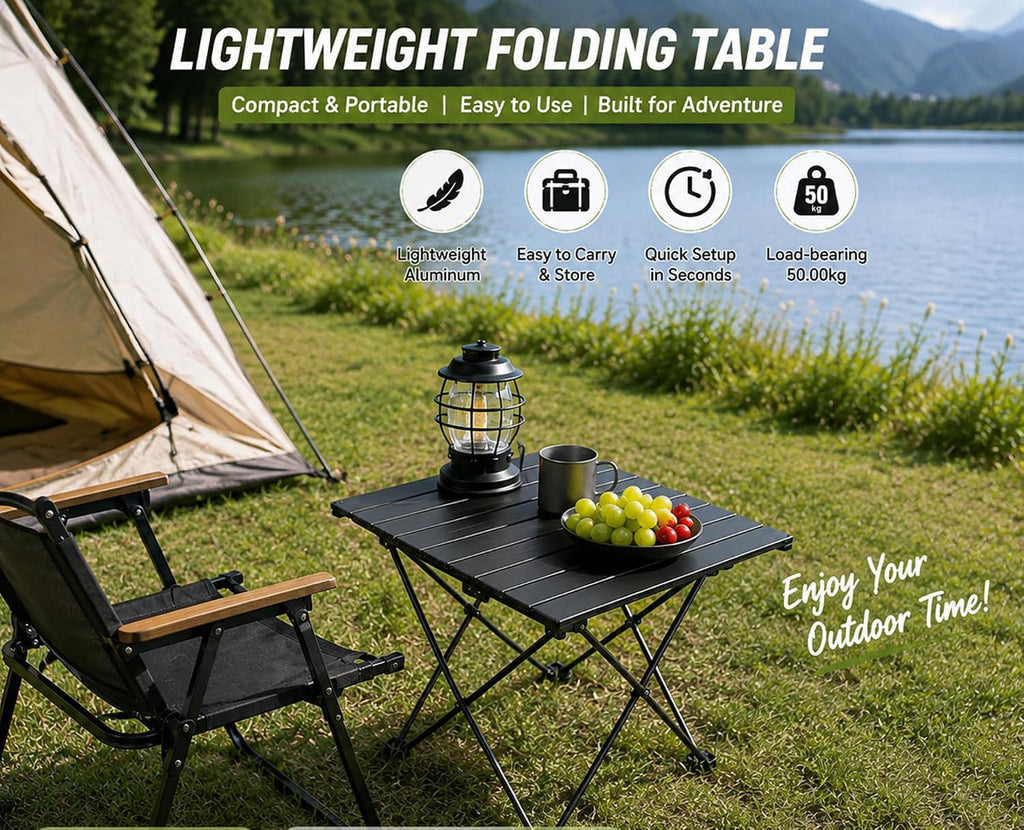 Folding Camping Table – Ultralight Aluminum Portable Table for Camping, Hiking, Backpacking, Picnic, Beach, BBQ – Compact Lightweight Collapsible Travel Side Table for Outdoor, RV, (1)