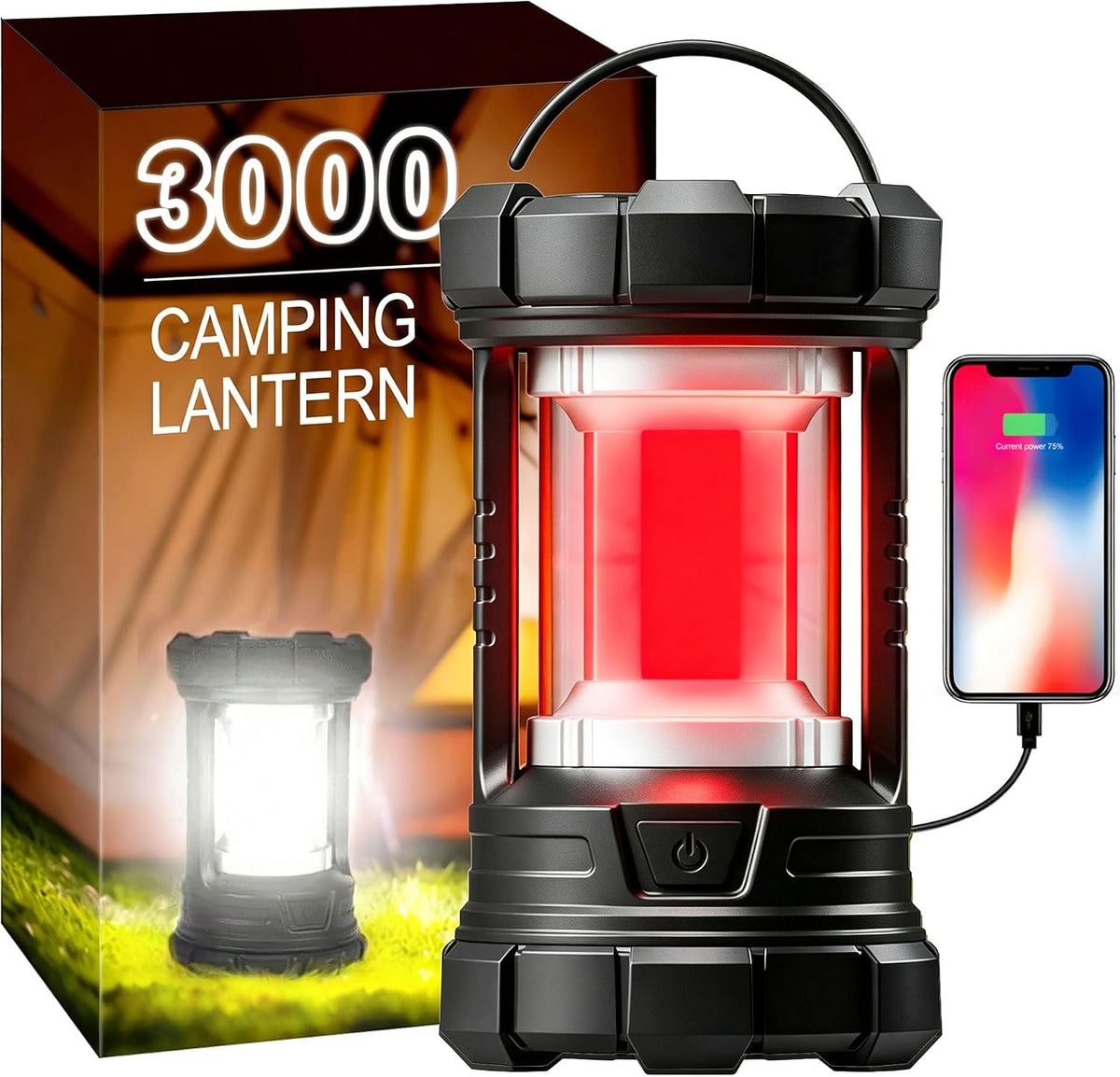 elesall Camping Lantern, 3000LM LED Rechargeable Battery Operated Lantern, 5 Light Modes, COB Waterproof Lantern Flashlight, Camping Light for Power Outage, Hurricane, Survival, Hiking