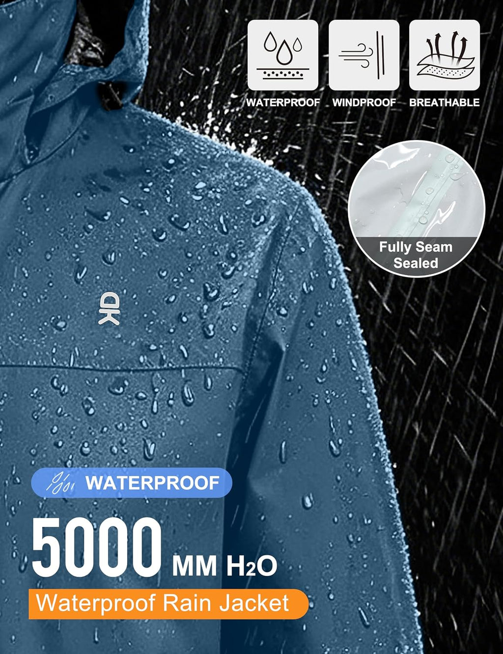 Little Donkey Andy Men's Waterproof Rain Jacket Outdoor Raincoat for Hiking