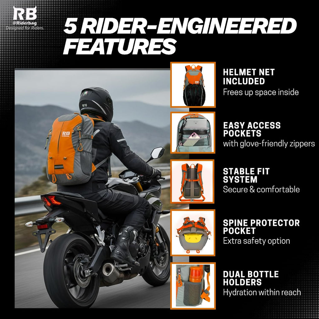 riderbag Reflective Motorcycle Backpack, Hi Viz Commuter Riding Bag