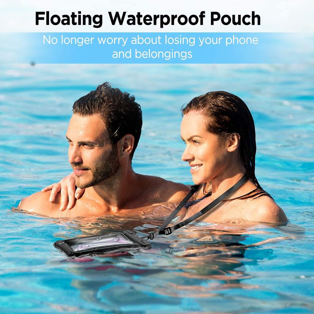 CACOE Floatable Waterproof Phone Pouch 2 Pack Up to 7.0",Black+Black