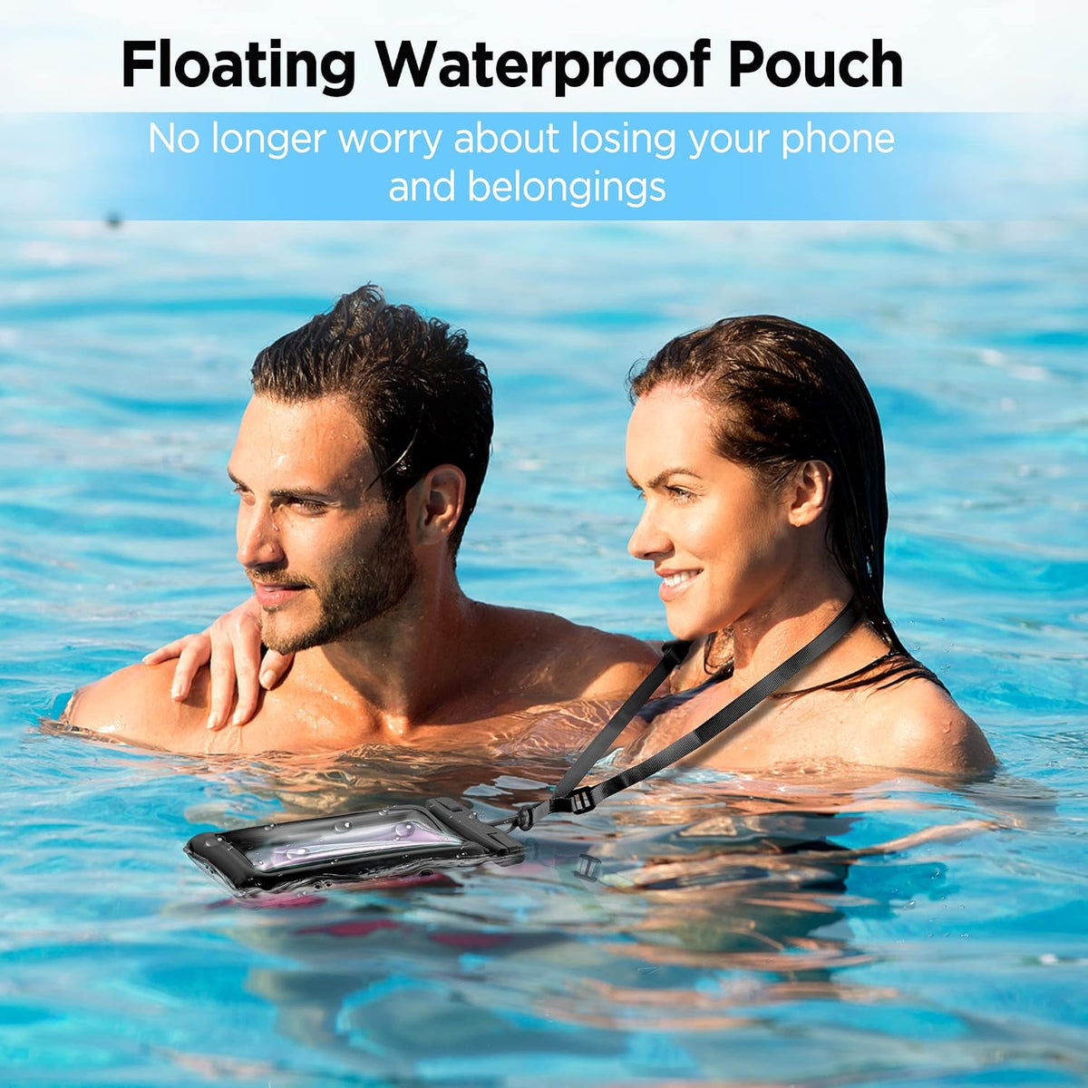 CACOE Floatable Waterproof Phone Pouch 2 Pack Up to 7.0",Black+Black