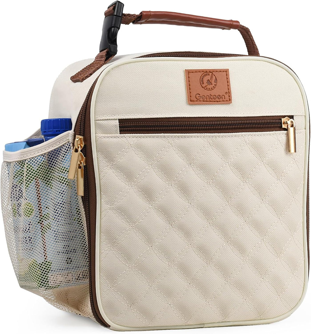 Genteen Kids Lunch Box Insulated Soft Mini Cooler with Bottle Holder, Lightweight Reusable Easy-Clean Lunch bag for Girls, Boys Back to School-Purlpe/Light Pink