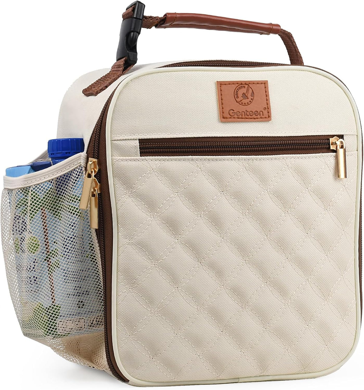Genteen Kids Lunch Box Insulated Soft Mini Cooler with Bottle Holder, Lightweight Reusable Easy-Clean Lunch bag for Girls, Boys Back to School-Purlpe/Light Pink